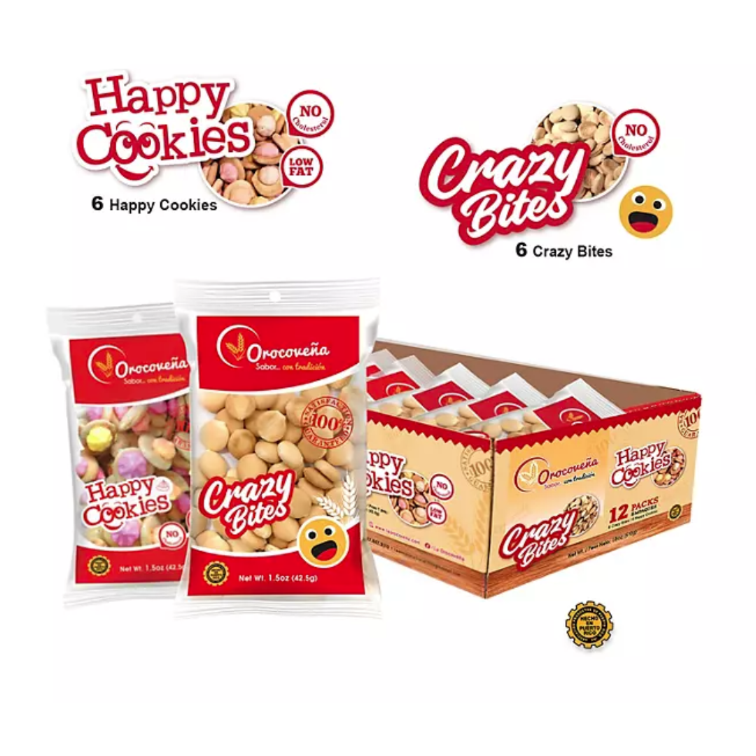 La Orocoveña Crazy Bites and Happy Cookies 12 pk. (Ciento En Boca y Florecitas)