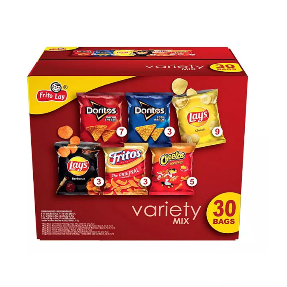 Frito-Lay Variety Pack Chips Lay’s Classic, Doritos, Cheetos, Fritos, Lay's Barbecue  (30 pk.)