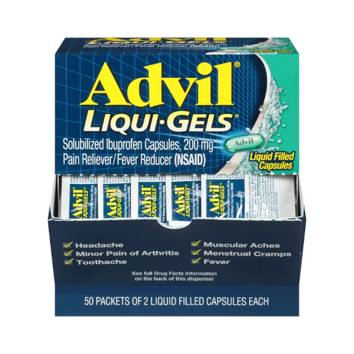 Advil Liqui-Gels Pain Reliever and Fever Reducer, Ibuprofen 200Mg for Pain Relief - 50X2 Liquid Filled Capsules